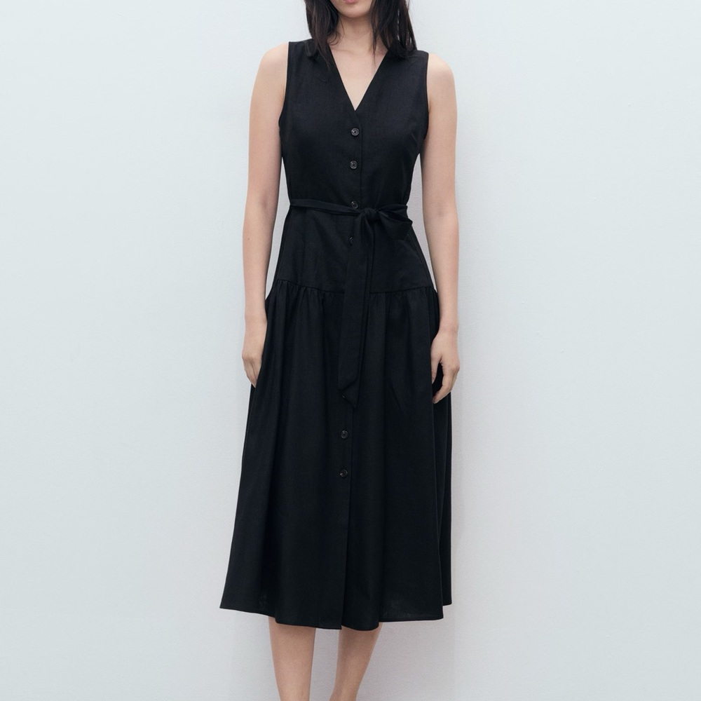 Mango Black Midi Dress with Belt